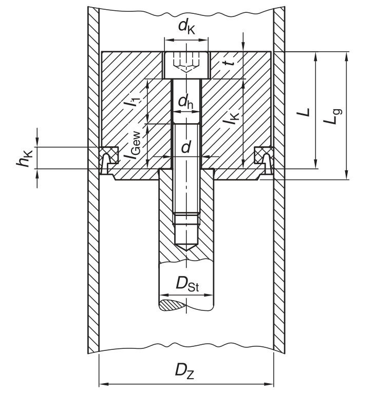 Hydraulic cylinder with a central bolted joint between piston and piston rod